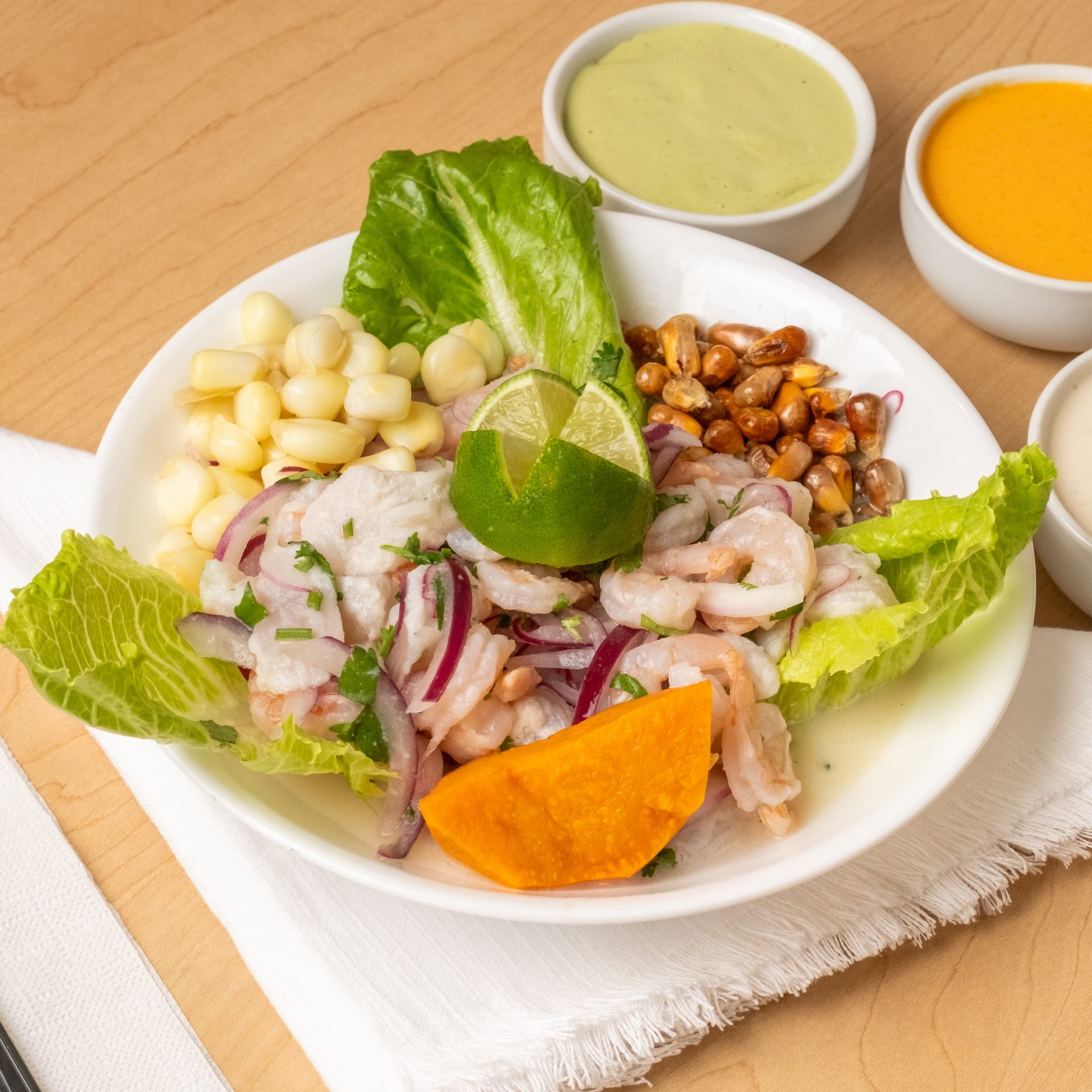Ceviche, churrasco, lomo saltado