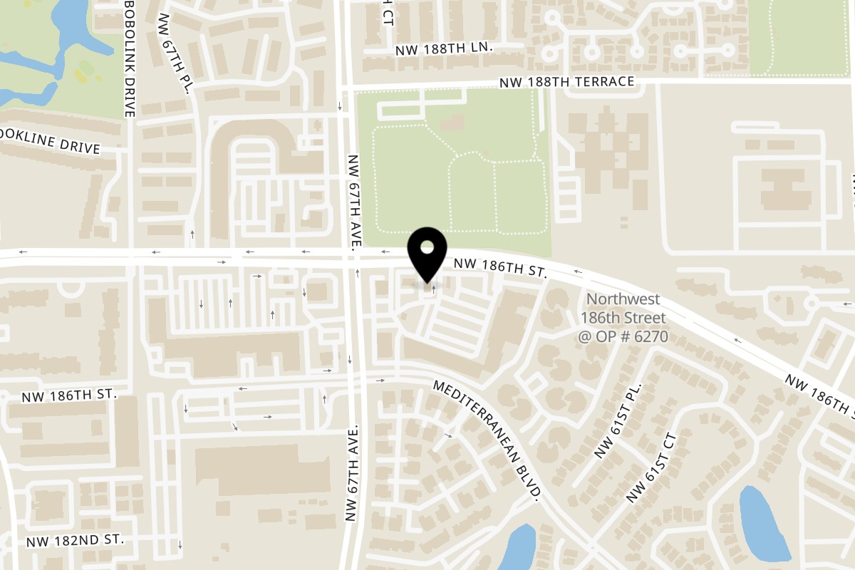 Map showing the location of Don Pollo Rotisserie & Grill on 6694 NW 186th St in Hialeah
